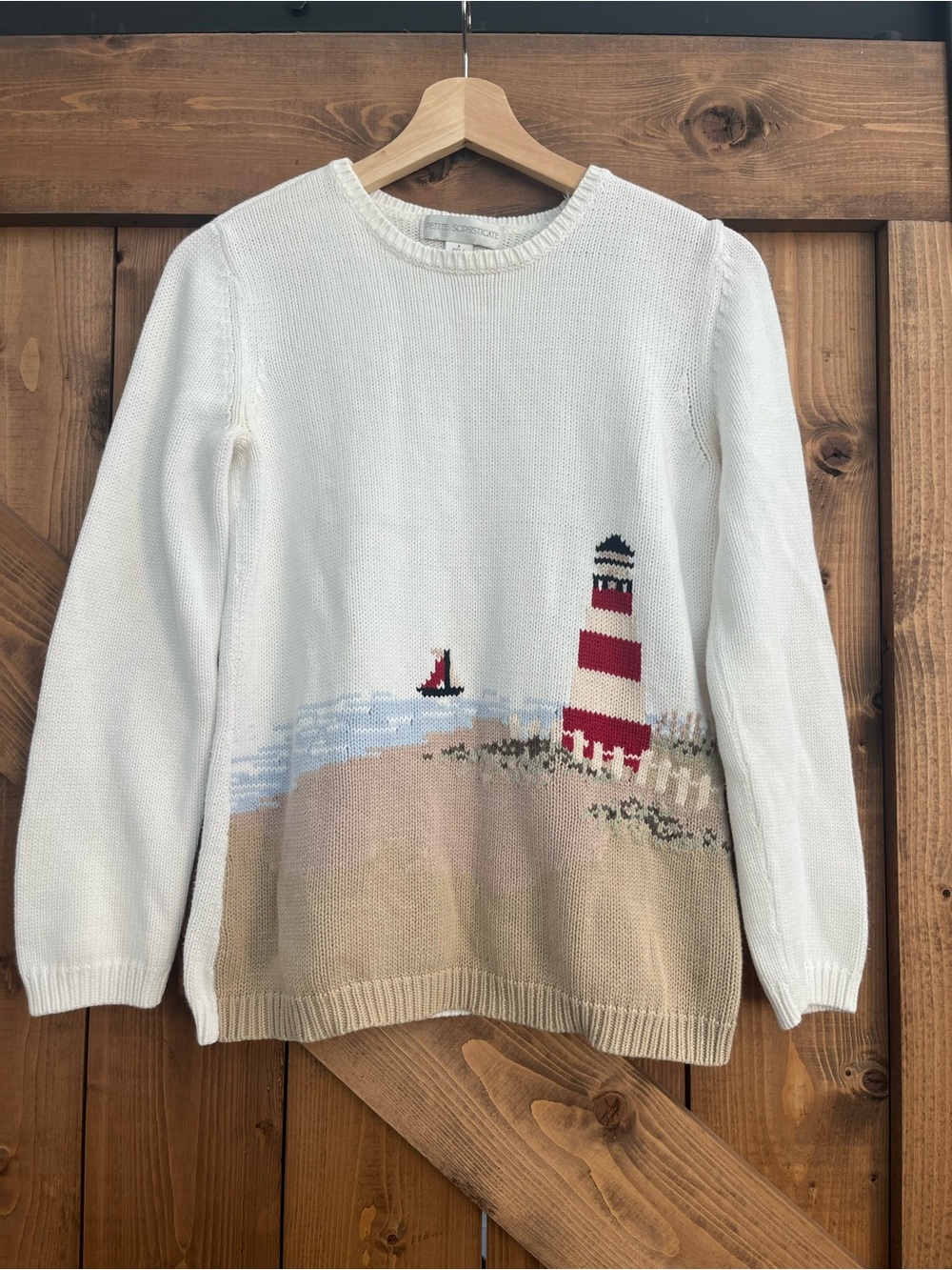 Vintage Cottagecore Coastal Lighthouse Beach Knitted Sweater | P/S